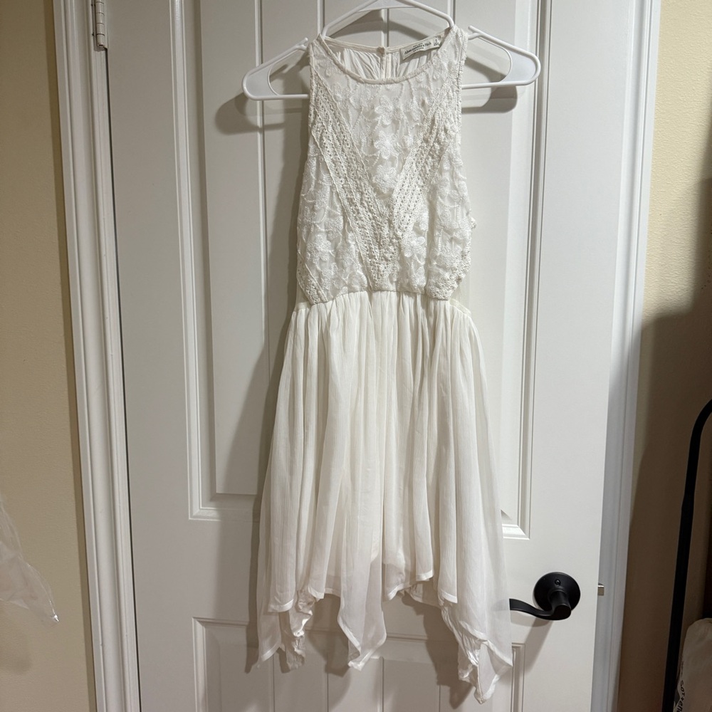 Abercrombie & Fitch Sleeveless Swing Mini Dress Lace Knit White